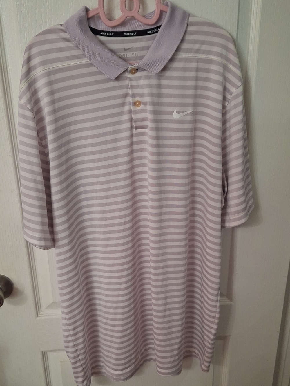 Nike Golf Men's XL Dri-FIT Lavender White Striped Short-Sleeve Polo Shirt